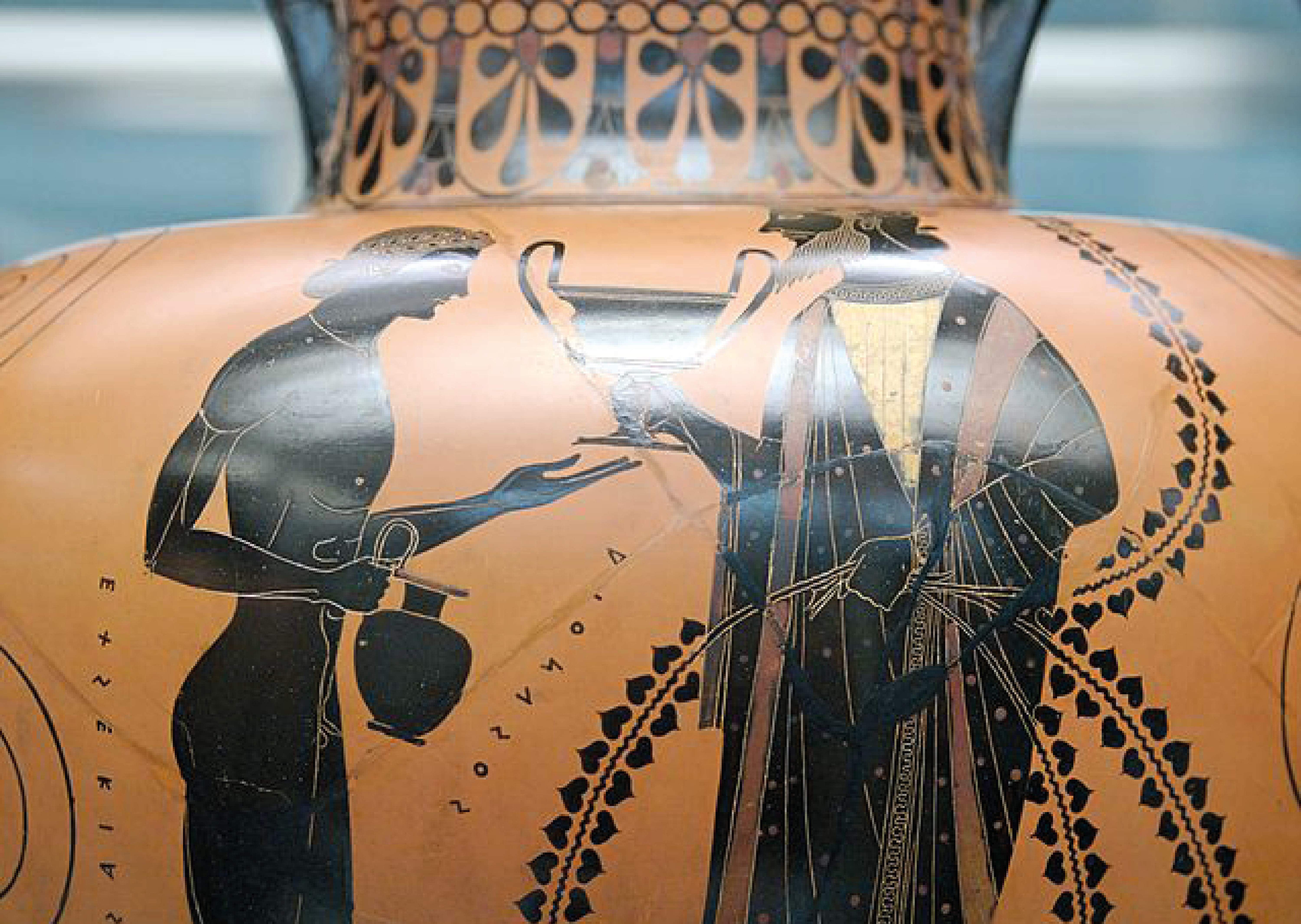 Krug mit Malerei einer Szene mit Oenopion und Dionysos.